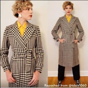 J. Crew Brown and Cream Houndstooth Trench Coat